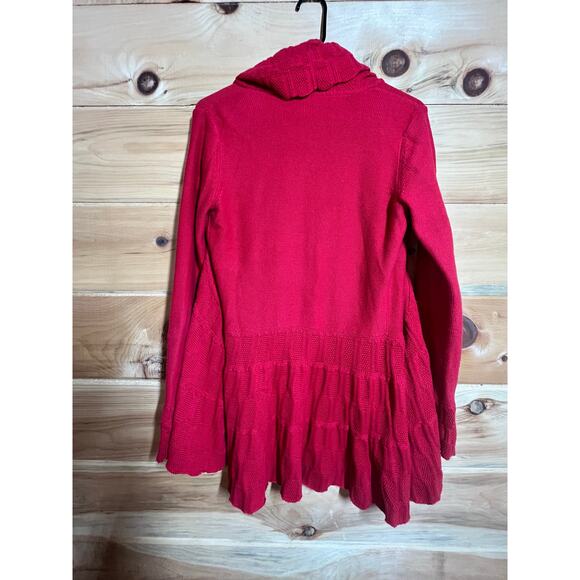 Women's Etcetera Red open font waterfall knit cardigan sweater Size Small. - Picture 2 of 10
